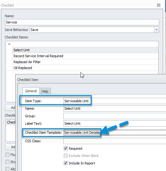 Ability to attach a checklist item template to a Serviceable Unit Checklist item