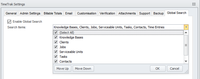 Global Search in TimeTrak Professional