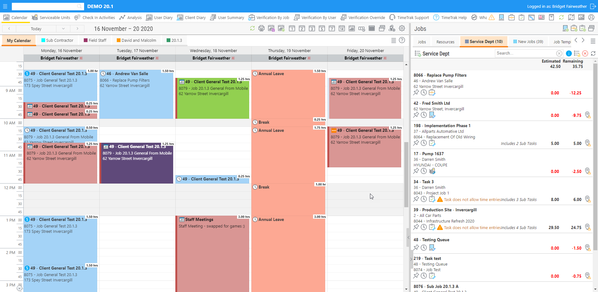 Job / Task Scheduling and Service Coordination in TimeTrak