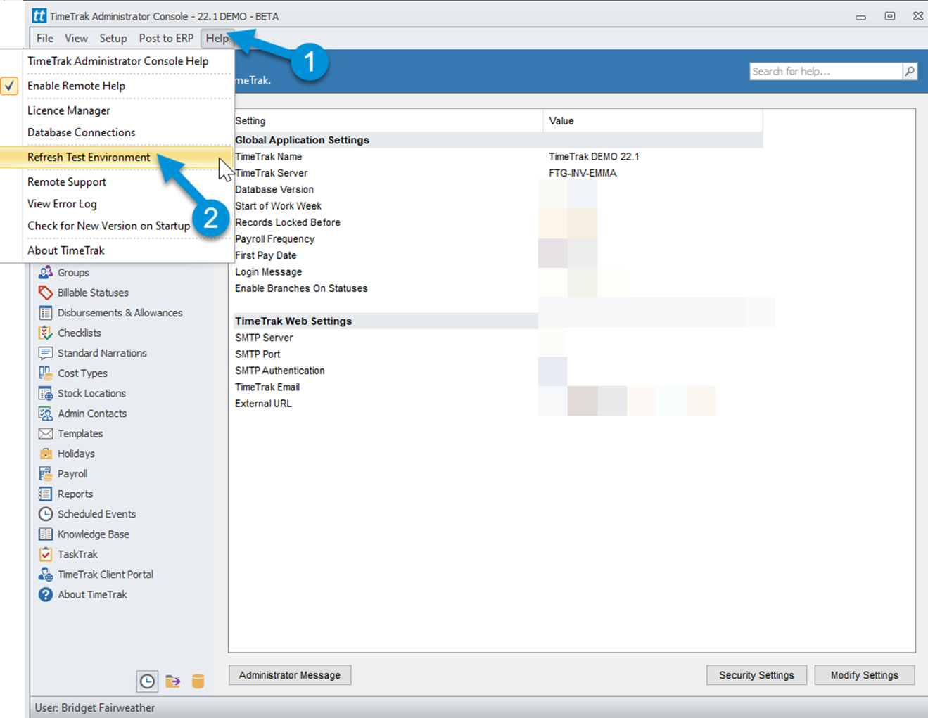 Refresh of TimeTrak Test Environment in TimeTrak 22.1